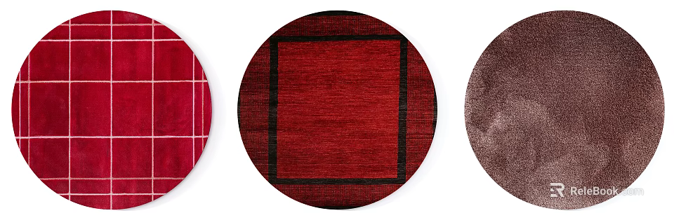 Red Center Round Rug With Black Border And Brown Checkered Patterns 3d model