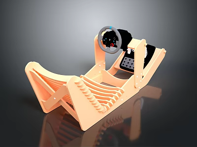 Orange Computer Gaming Steering Wheel Stand with Control Panel and Simulator Bracket 3d model