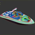 Blue and White Motorboat with Open Cockpit Design Comfortable Seats and Windshield