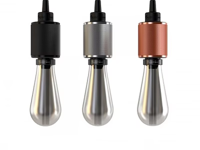 Modern Pendant Lights in Black Silver Copper with Transparent Bulbs and Metal Finish 3d model