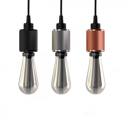 Modern Pendant Lights in Black Silver Copper with Transparent Bulbs and Metal Finish 3d model