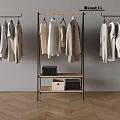 Minimalist Clothes Rack With Hanging Light Colored Apparel And Storage Shelf 3d model