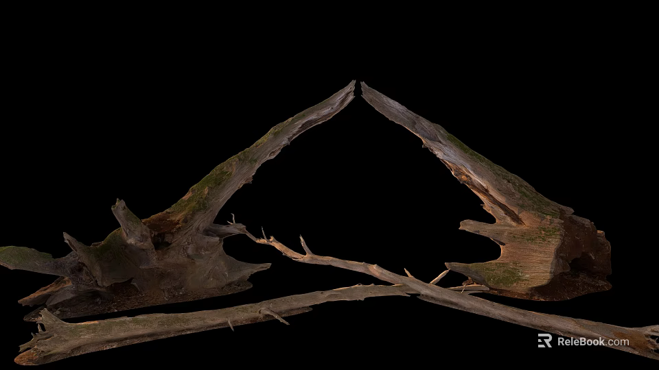 Stone And Wood Triangular Frame Structure With Moss And Natural Branches 3d model