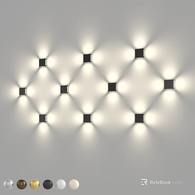 Recessed Spotlights Arranged In Geometric Pattern On White Wall For Ambient Lighting 3d model 