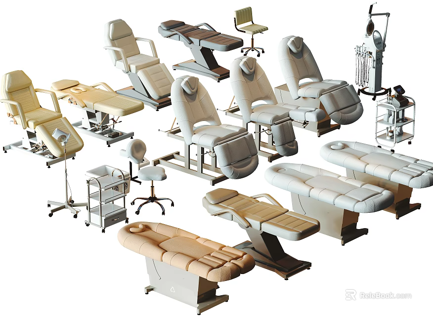 Various Massage Tables With Adjustable Designs And Matching Side Equipment 3d model