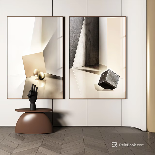 Modern Abstract Painting With Geometric Shapes And Interior Decor Elements 3d model