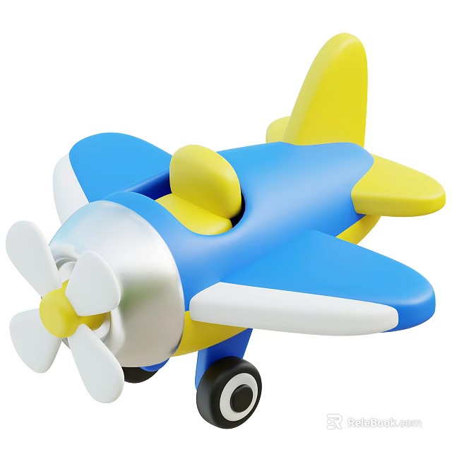 Electric Toy Airplane With Blue Yellow White And Silver Design Propeller And Wheels 3d model 