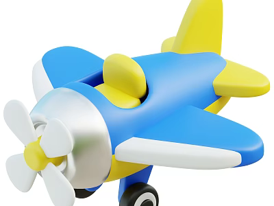 Electric Toy Airplane With Blue Yellow White And Silver Design Propeller And Wheels 3d model