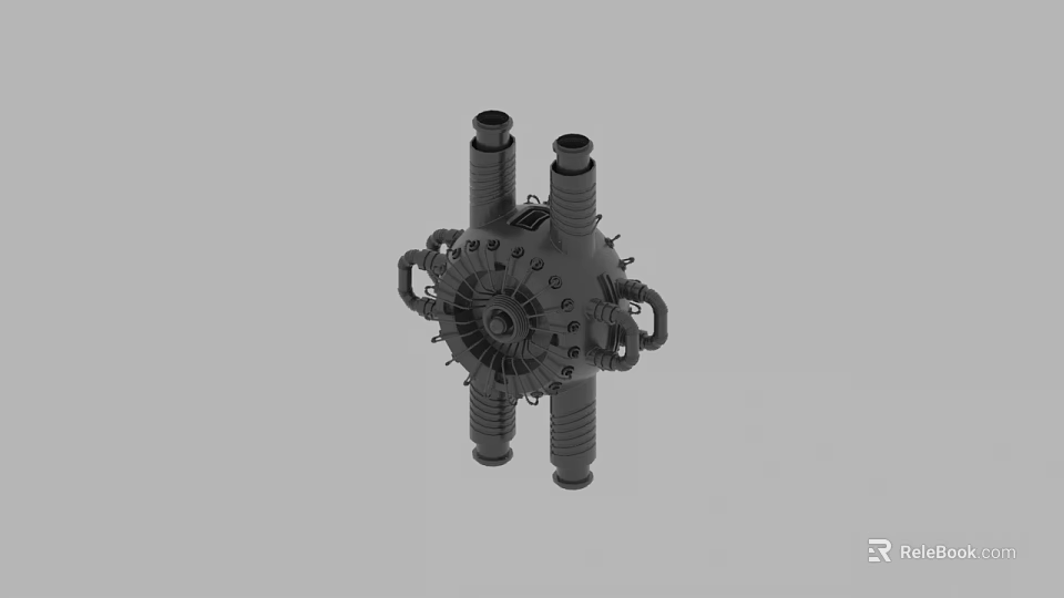 Industrial Mechanical Component with Multiple Cylindrical Pipes Central Gear Structure and Metal Parts 3d model 