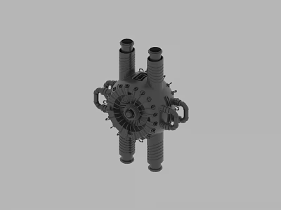 Industrial Mechanical Component with Multiple Cylindrical Pipes Central Gear Structure and Metal Parts 3d model