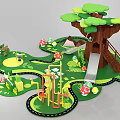 Interactive Play Area with Tree House Slide Mushrooms Paths and Animal Figures