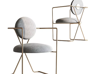 Modern Leisure Chair With Gold Metal Frame And Gray Comfortable Cushion In Sleek Contemporary Style 3d model