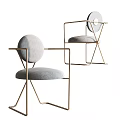 Modern Leisure Chair With Gold Metal Frame And Gray Comfortable Cushion In Sleek Contemporary Style