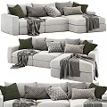 Modern Light Gray Sectional Sofa Set With Decorative Pillows And Cozy Throw Blankets 3d model