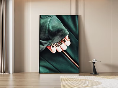 Abstract Painting with Hand Black Nails Green Sleeve and Stick in Modern Interior 3d model
