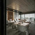 Modern Living And Dining Room Interior With Sofa Fireplace And Floor To Ceiling Windows