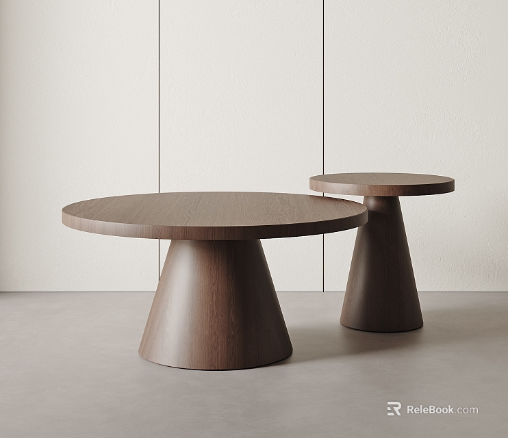 Two Modern Wooden Coffee Tables With Round Tabletop And Tapered Base 3d model 