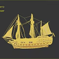 Vintage Sailing Ship Model With Multiple Masts White Sails And Orange Hull