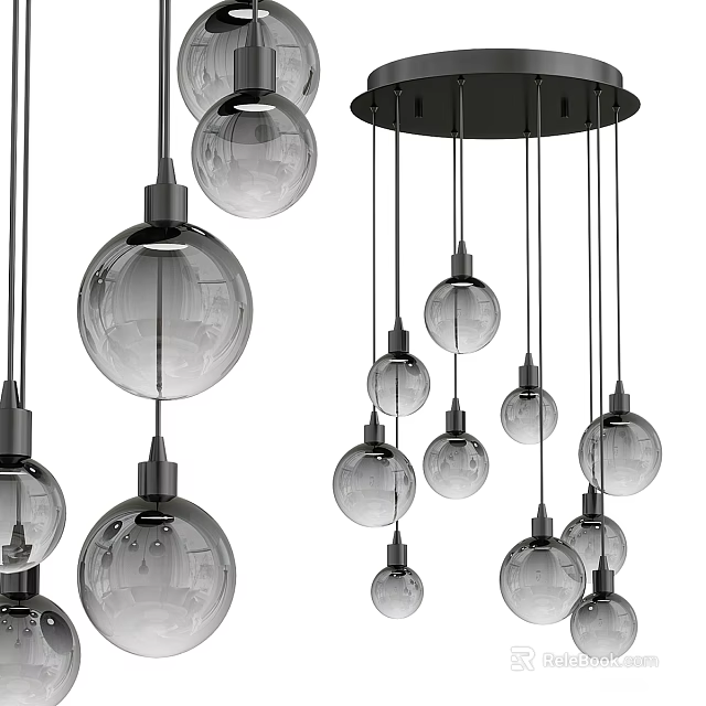 Modern Spherical Glass Pendant Lights With Black Metal Frames For Interior Decor 3d model