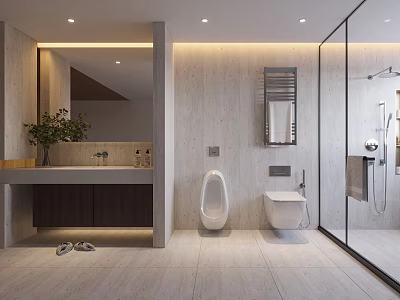 Modern Minimalist Bathroom Interior With Vanity Toilet And Glass Shower Enclosure 3d model