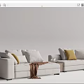 Modern Light Gray Sectional Sofa With Yellow Gray Throw Pillows And Cozy Blankets 3d model