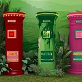 Three Colorful Mailboxes With Green Plants Natural Backdrop Popular Photo Check-in Spot