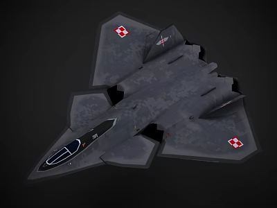 Stealth Fighter Jet with Gray Camouflage and Red Emblems on Wings Modern Military Design 3d model