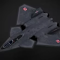 Stealth Fighter Jet with Gray Camouflage and Red Emblems on Wings Modern Military Design