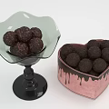 Delicious Chocolate Truffles in Glass Bowl and Heart Shaped Pink Box