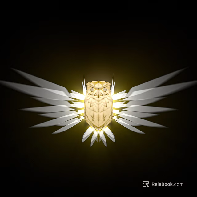 Modern Owl Shaped Wall Light With White Wing Structures And Warm Yellow Glow 3d model 