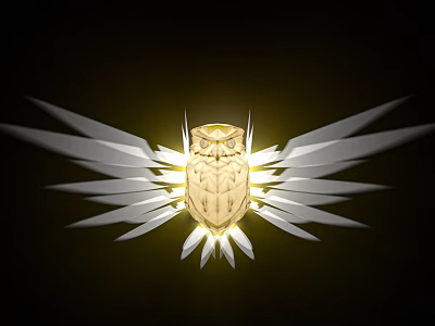 Modern Owl Shaped Wall Light With White Wing Structures And Warm Yellow Glow 3d model