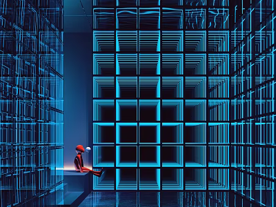 Commercial Data Center Equipment With Server Racks And Monitoring Console Operator 3d model