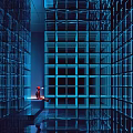 Commercial Data Center Equipment With Server Racks And Monitoring Console Operator