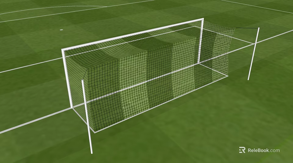 Outdoor Soccer Fitness Training On Green Grass Field With White Goalpost And Net 3d model 