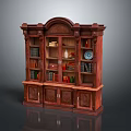 Vintage Solid Wood Bookcase With Carved Design Shelves Storage Boxes Books And Decorative Plate