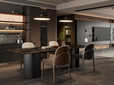 Upscale Modern Dining Table Set With Marble Tabletop And Comfortable Upholstered Chairs For Elegant Interiors 3d model