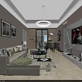 Modern Living Dining Room Interior Design With Sofa TV Wall And Dining Table Chairs