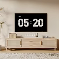 Wooden TV Stand with Rattan Doors Drawers TV Potted Plant and Decorative Statue