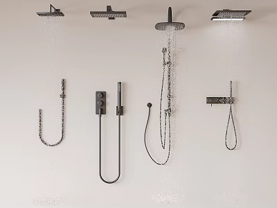 Modern Black Shower Heads With Rainfall And Handheld Sprayers Wall Mounted Design 3d model