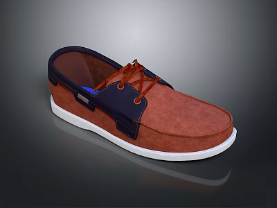 Comfortable Casual Boat Shoes Featuring Brown Upper Navy Blue Accents And White Sole 3d model