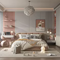 Cozy Pink Kids Room Interior With Bed Teddy Bear Bunny Art Shelves And Chandelier