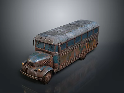 Vintage Rusty Bus Model With Weathered Metal Exterior And Classic Design 3d model