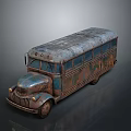 Vintage Rusty Bus Model With Weathered Metal Exterior And Classic Design