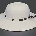 White Wide Brim Hat With Black And White Striped Band And Decorative Buckle