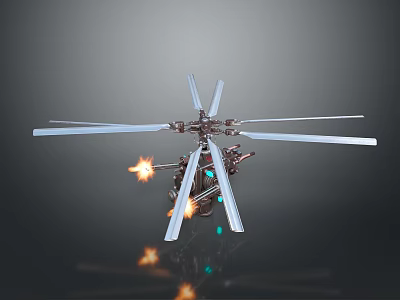 Detailed Helicopter Model With Multiple Rotors Flame Effects And Green Lights 3d model