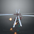 Detailed Helicopter Model With Multiple Rotors Flame Effects And Green Lights 3d model