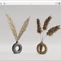 Gray and Beige Ring Shaped Vases with Dried Pampas Grass for Modern Home Decor