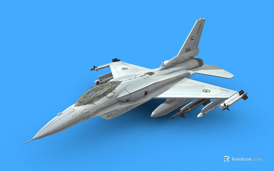 3D Rendered Military Fighter Jet With Missiles On Blue Background 3d model 