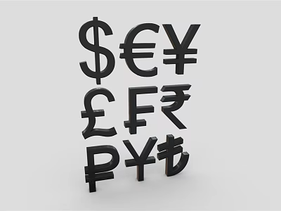 Unique Wall Decor Featuring Dollar Euro Yen Pound and Currency Symbols 3d model