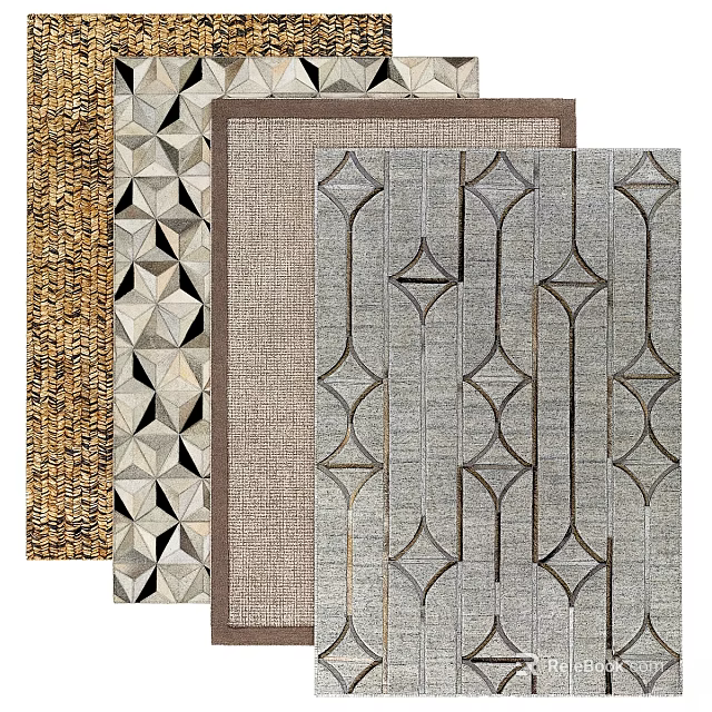 Geometric Pattern Square Area Rugs With Assorted Modern Designs And Textured Fabrics 3d model